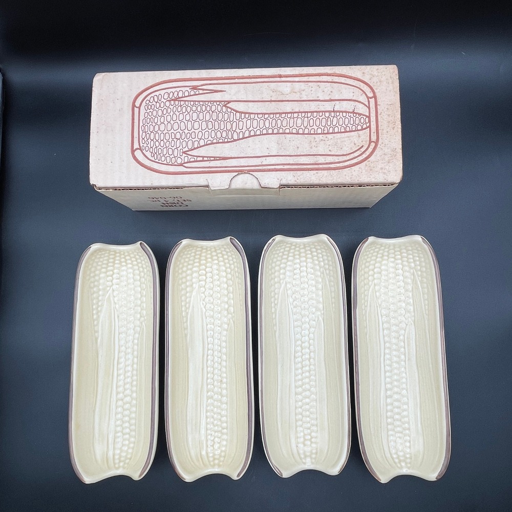 Pfaltzgraff Village Corn on the Cob Dishes Set of 4 Vtg Stoneware 06-046 USA